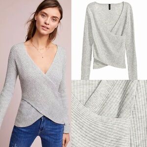 H&M Gray Ribbed Wrap Top